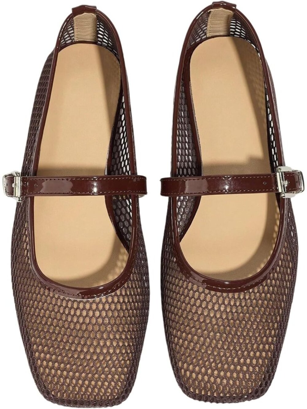 Women's Dark Brown Dressy Work Summer Shoes Ballerina Flats Summer Mesh Ballets